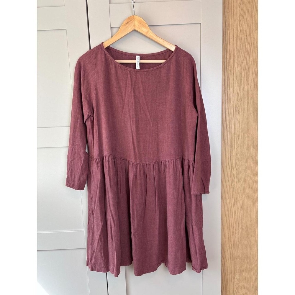 Rachel Pally women's Ruthie Linen Blend Babydoll Drop Waist Dress Rust Boho